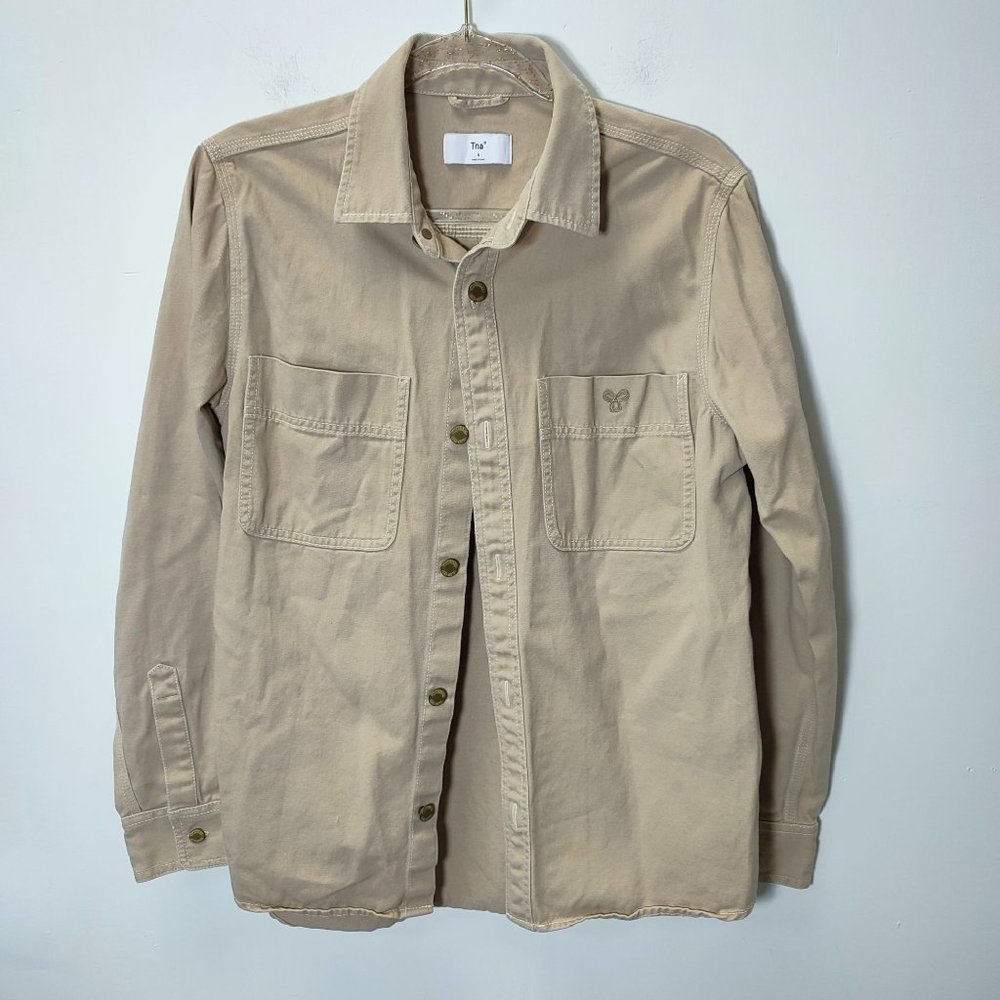 🧚‍♀️ 2 x $25 Aritzia TNA button up jean shirt  tan color size S